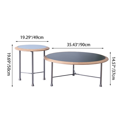 Round Nesting Solid Wood Coffee Table - Minimalist Accent End Table For Living Room