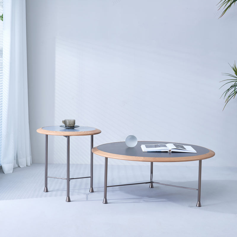 Round Nesting Solid Wood Coffee Table - Minimalist Accent End Table For Living Room
