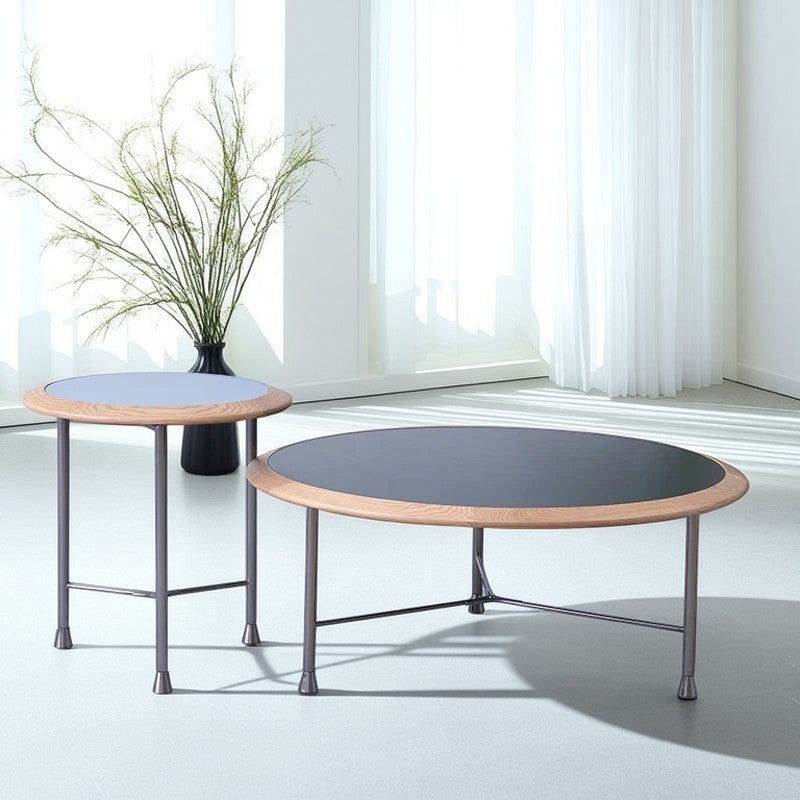 Round Nesting Solid Wood Coffee Table - Minimalist Accent End Table For Living Room