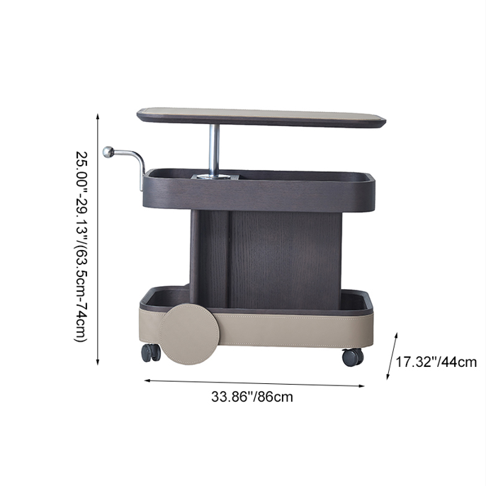 Rolling Adjustable Swivel Table Top Saddle Leather Side Table - Creative Multi-Tier Storage Trolley For Living Room
