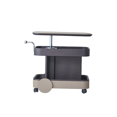 Rolling Adjustable Swivel Table Top Saddle Leather Side Table - Creative Multi-Tier Storage Trolley For Living Room
