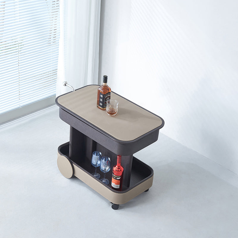 Rolling Adjustable Swivel Table Top Saddle Leather Side Table - Creative Multi-Tier Storage Trolley For Living Room