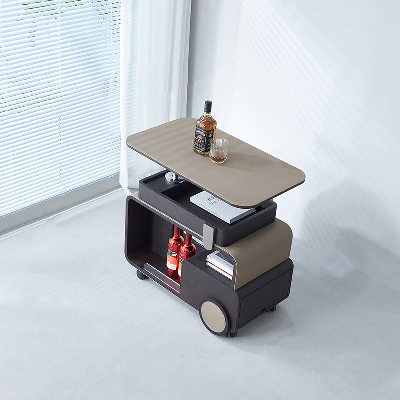 Elegant Rolling Saddle Leather Acrylic Side Table - Creative Multi-Functional Bar Cart With Adjustable Tabletop For Living Room