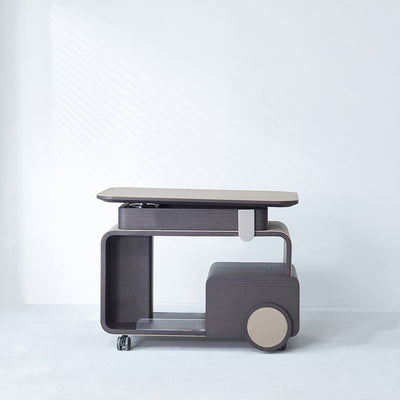 Elegant Rolling Saddle Leather Acrylic Side Table - Creative Multi-Functional Bar Cart With Adjustable Tabletop For Living Room
