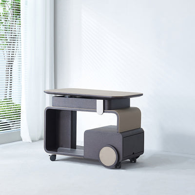 Elegant Rolling Saddle Leather Acrylic Side Table - Creative Multi-Functional Bar Cart With Adjustable Tabletop For Living Room