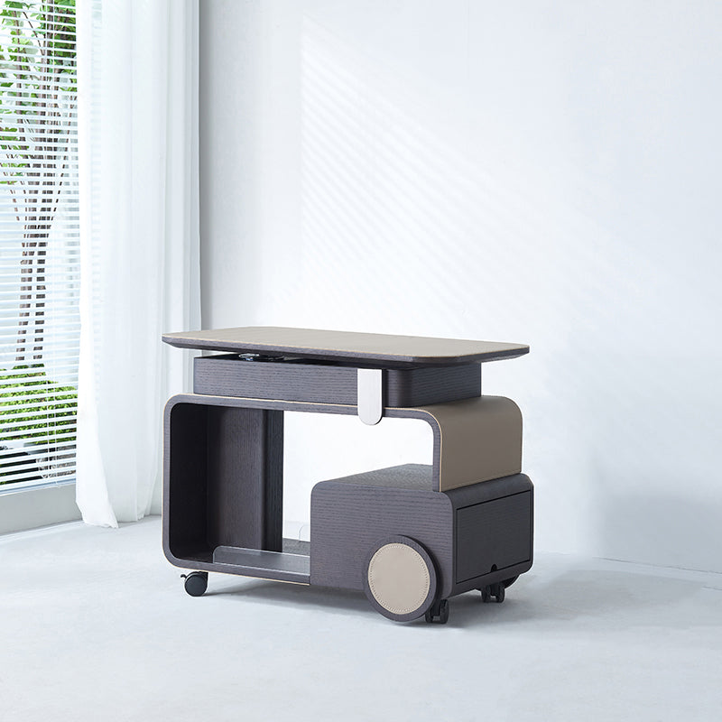 Elegant Rolling Saddle Leather Acrylic Side Table - Creative Multi-Functional Bar Cart With Adjustable Tabletop For Living Room