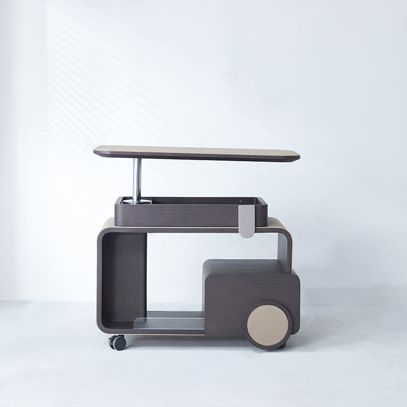 Elegant Rolling Saddle Leather Acrylic Side Table - Creative Multi-Functional Bar Cart With Adjustable Tabletop For Living Room