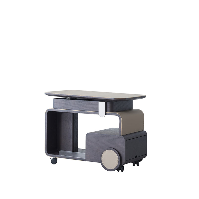 Elegant Rolling Saddle Leather Acrylic Side Table - Creative Multi-Functional Bar Cart With Adjustable Tabletop For Living Room