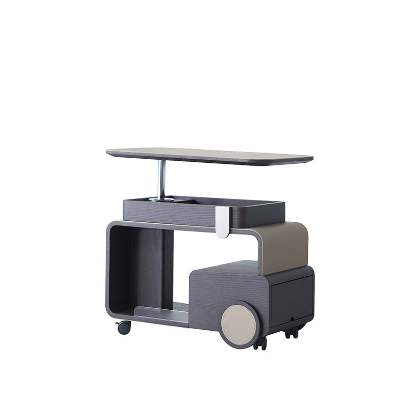 Elegant Rolling Saddle Leather Acrylic Side Table - Creative Multi-Functional Bar Cart With Adjustable Tabletop For Living Room