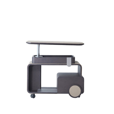 Elegant Rolling Saddle Leather Acrylic Side Table - Creative Multi-Functional Bar Cart With Adjustable Tabletop For Living Room