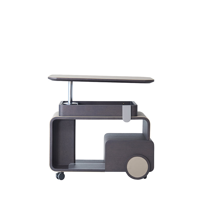 Elegant Rolling Saddle Leather Acrylic Side Table - Creative Multi-Functional Bar Cart With Adjustable Tabletop For Living Room