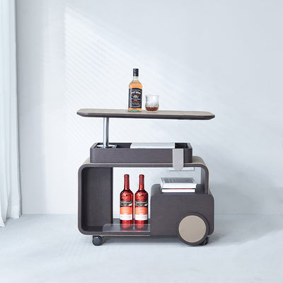 Elegant Rolling Saddle Leather Acrylic Side Table - Creative Multi-Functional Bar Cart With Adjustable Tabletop For Living Room