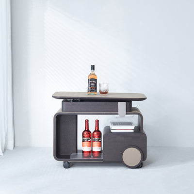 Elegant Rolling Saddle Leather Acrylic Side Table - Creative Multi-Functional Bar Cart With Adjustable Tabletop For Living Room