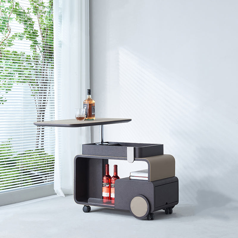 Elegant Rolling Saddle Leather Acrylic Side Table - Creative Multi-Functional Bar Cart With Adjustable Tabletop For Living Room