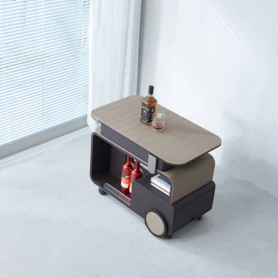 Elegant Rolling Saddle Leather Acrylic Side Table - Creative Multi-Functional Bar Cart With Adjustable Tabletop For Living Room