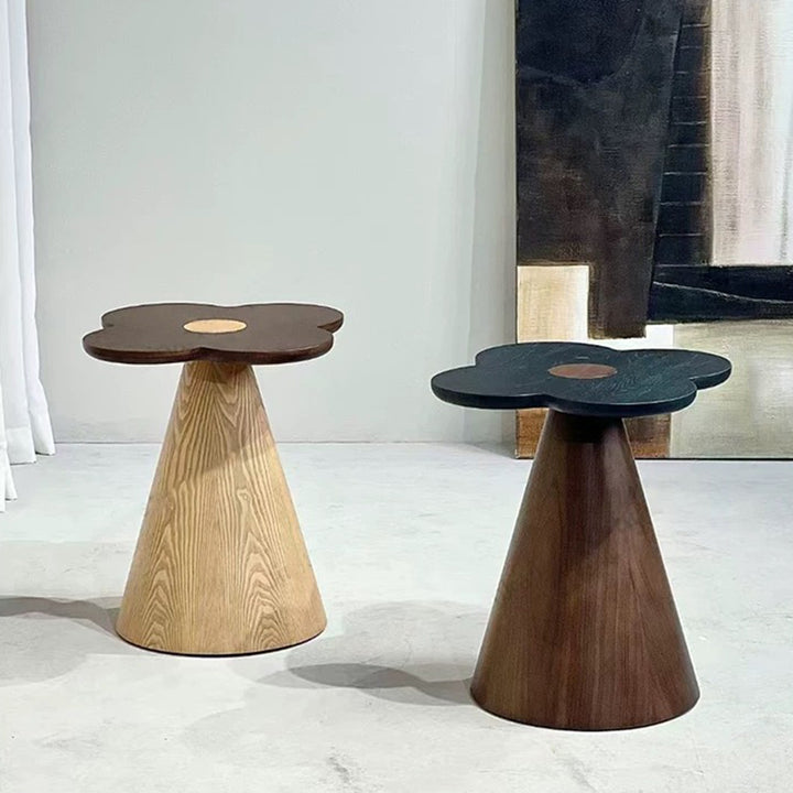 Geometrischer Kegel Sockel Massivholz Beistelltisch - Art Deco Akzenttisch für das Wohnzimmer 