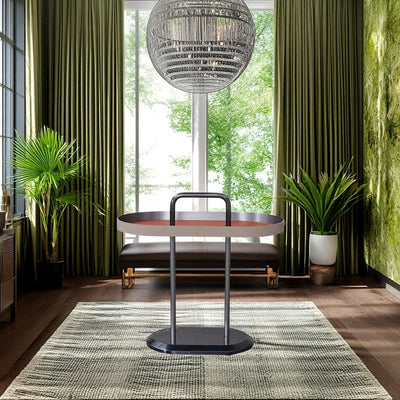 Elegant Oval Saddle Leather Marble End Table - Nordic Sofa Side Table For Living Room