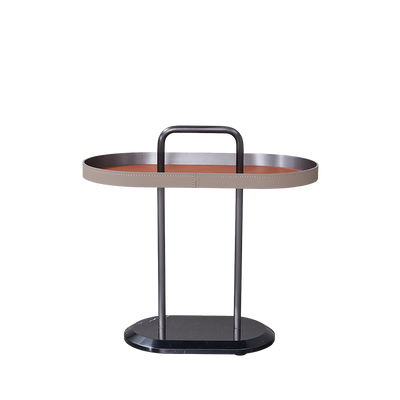Elegant Oval Saddle Leather Marble End Table - Nordic Sofa Side Table For Living Room