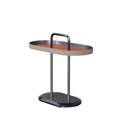 Elegant Oval Saddle Leather Marble End Table - Nordic Sofa Side Table For Living Room