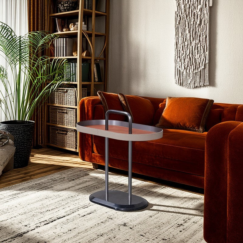 Elegant Oval Saddle Leather Marble End Table - Nordic Sofa Side Table For Living Room