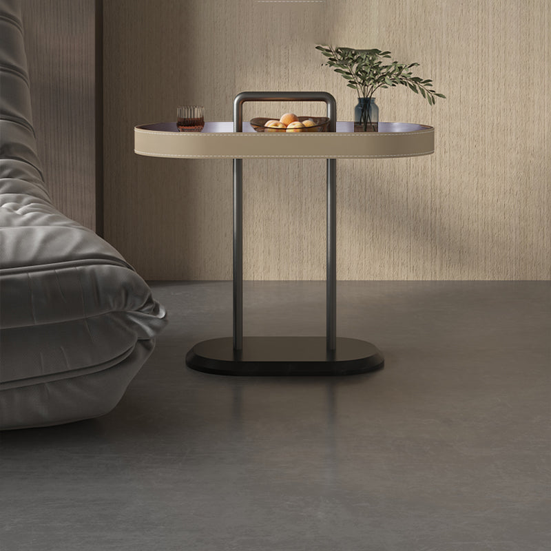 Elegant Oval Saddle Leather Marble End Table - Nordic Sofa Side Table For Living Room