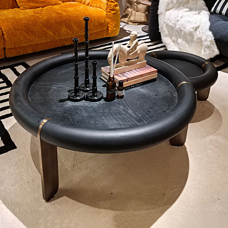 Table basse ronde en chêne noir avec pieds en acier inoxydable en laiton brossé - Table d&