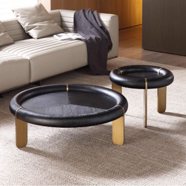 Table basse ronde en chêne noir avec pieds en acier inoxydable en laiton brossé - Table d&