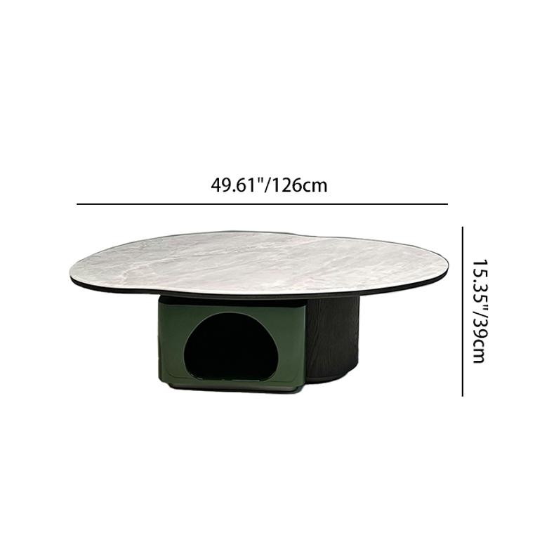 Oval Shape Sintered Stone Solid Wood Coffee Table - Scandinavian Unique Hollow Base End Table For Living Room