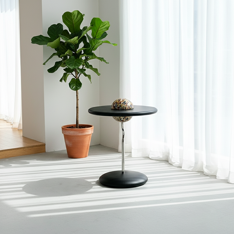 Round Curved MDF Stainless Steel End Table - Minimalist Small Accent Table For Living Room