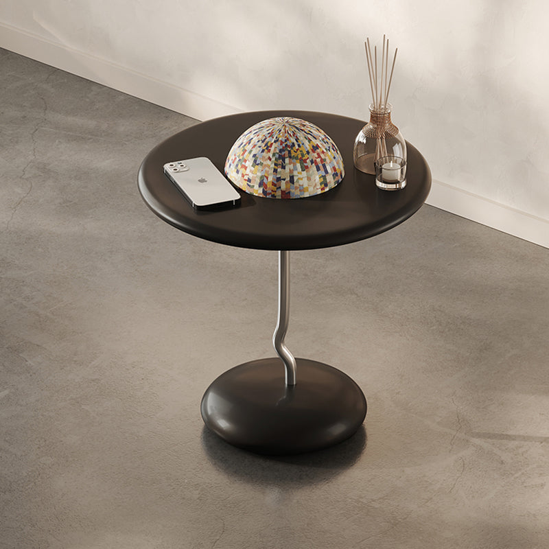 Round Curved MDF Stainless Steel End Table - Minimalist Small Accent Table For Living Room