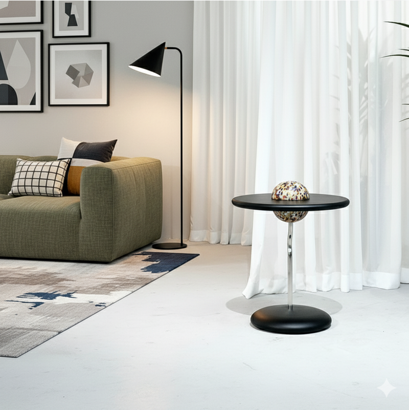 Round Curved MDF Stainless Steel End Table - Minimalist Small Accent Table For Living Room