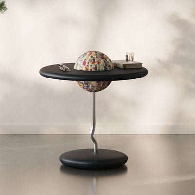 Round Curved MDF Stainless Steel End Table - Minimalist Small Accent Table For Living Room
