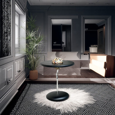 Round Curved MDF Stainless Steel End Table - Minimalist Small Accent Table For Living Room