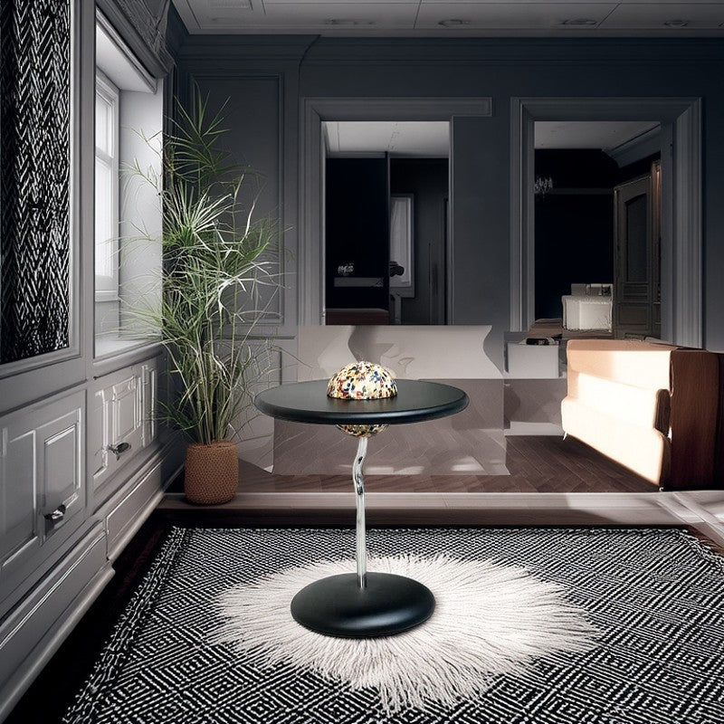 Round Curved MDF Stainless Steel End Table - Minimalist Small Accent Table For Living Room