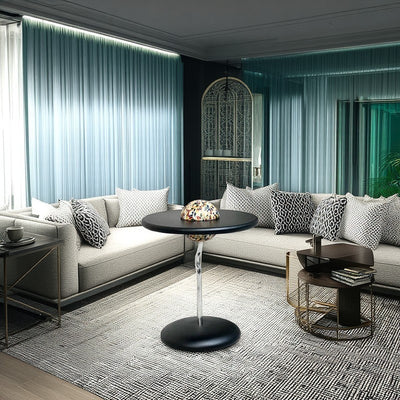 Round Curved MDF Stainless Steel End Table - Minimalist Small Accent Table For Living Room