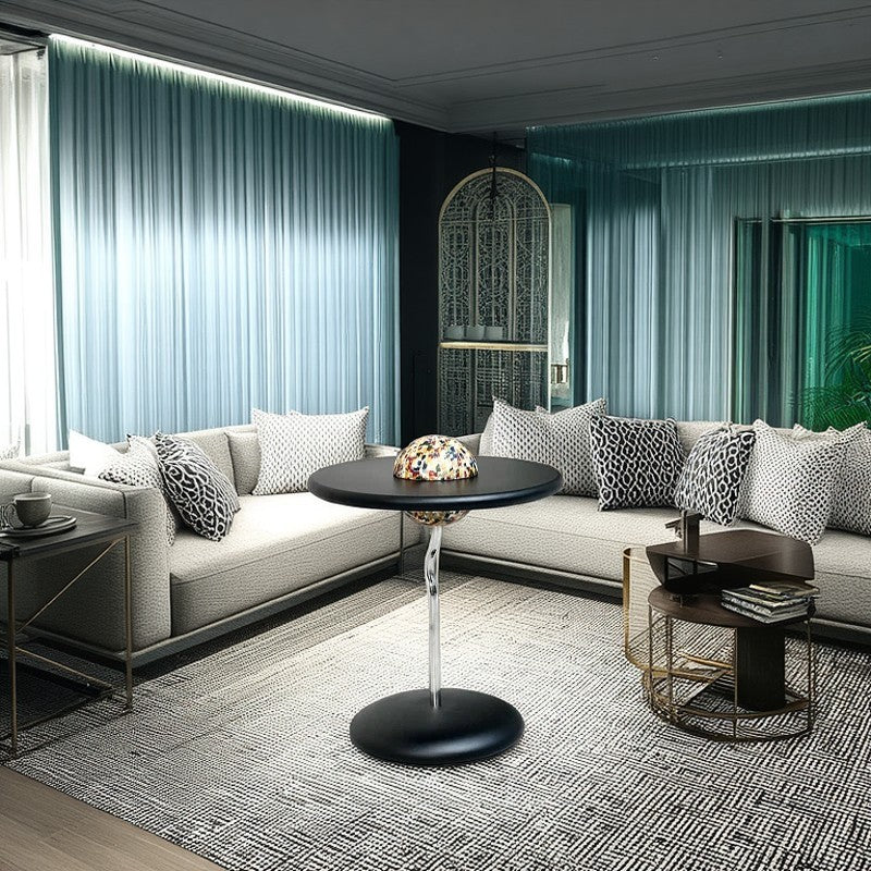 Round Curved MDF Stainless Steel End Table - Minimalist Small Accent Table For Living Room