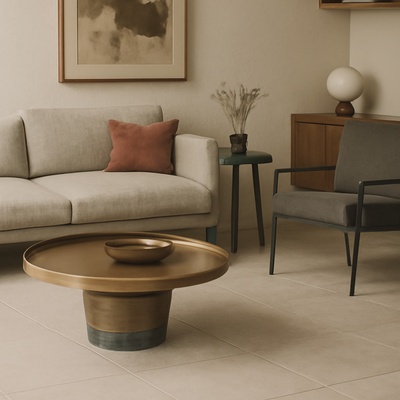 Round Sculptural Natural Marble Bronze Metal Coffee Table - Nordic Combination Accent Table For Living Room