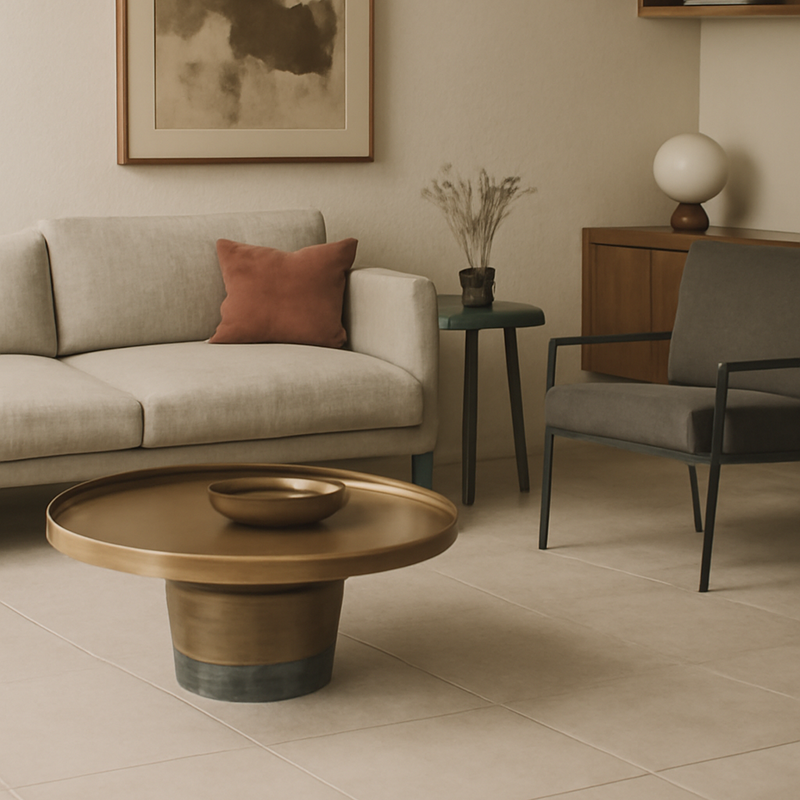 Round Sculptural Natural Marble Bronze Metal Coffee Table - Nordic Combination Accent Table For Living Room