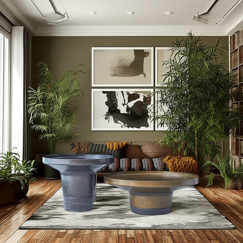 Round Sculptural Natural Marble Bronze Metal Coffee Table - Nordic Combination Accent Table For Living Room