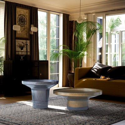 Round Sculptural Natural Marble Bronze Metal Coffee Table - Nordic Combination Accent Table For Living Room