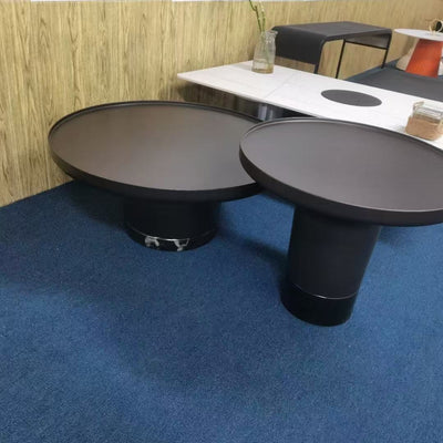 Round Sculptural Natural Marble Bronze Metal Coffee Table - Nordic Combination Accent Table For Living Room