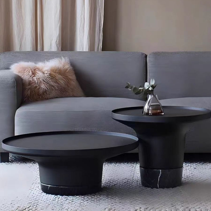 Round Sculptural Natural Marble Bronze Metal Coffee Table - Nordic Combination Accent Table For Living Room