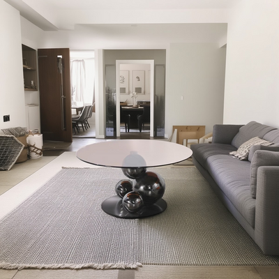 Black Titanium Stainless Steel Sphere Coffee Table - Minimalist Sculptural Round Coffee Table For Living Room