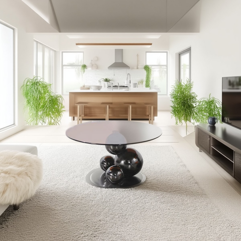Black Titanium Stainless Steel Sphere Coffee Table - Minimalist Sculptural Round Coffee Table For Living Room