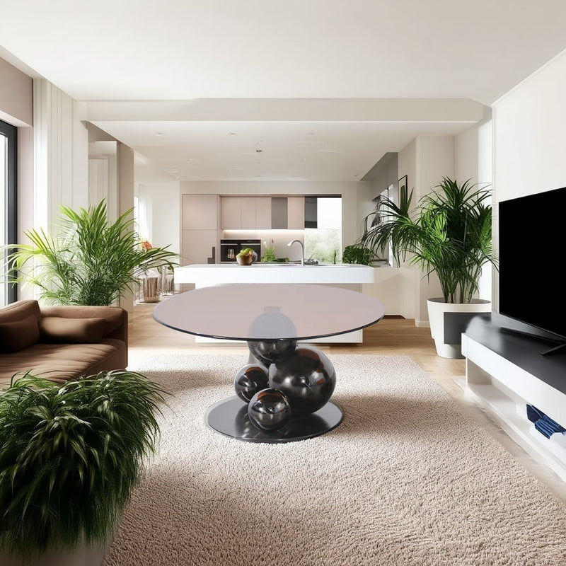 Black Titanium Stainless Steel Sphere Coffee Table - Minimalist Sculptural Round Coffee Table For Living Room