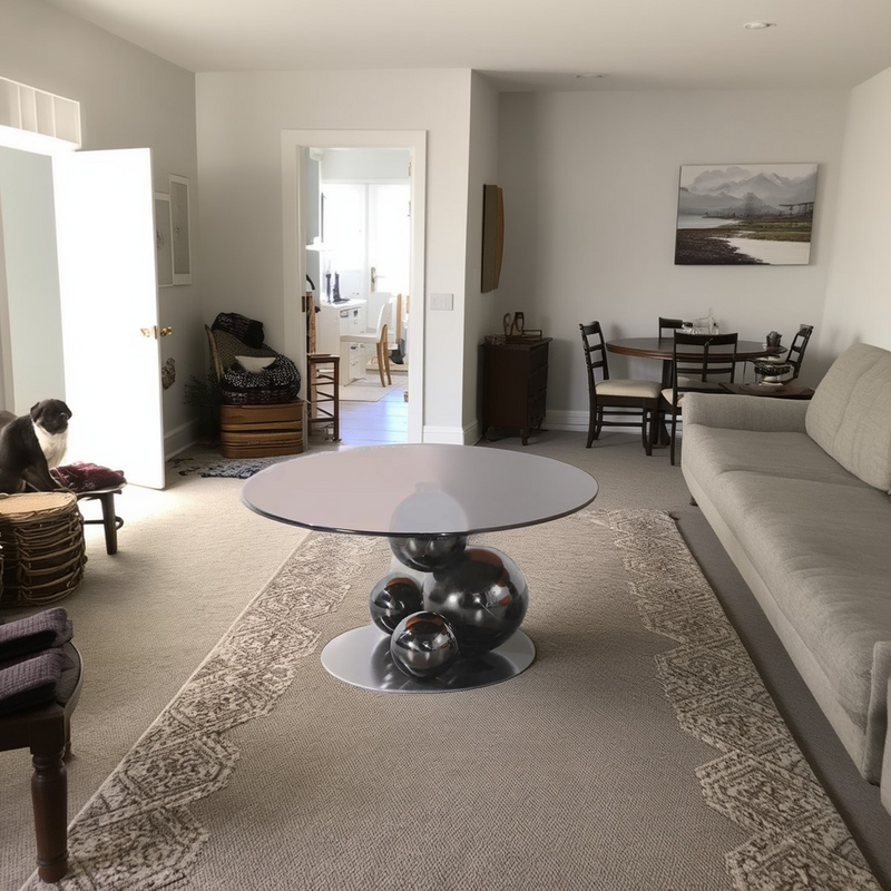 Black Titanium Stainless Steel Sphere Coffee Table - Minimalist Sculptural Round Coffee Table For Living Room