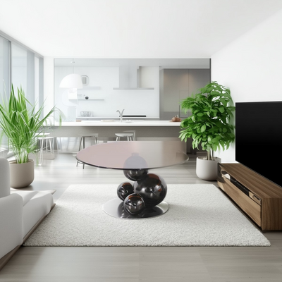 Black Titanium Stainless Steel Sphere Coffee Table - Minimalist Sculptural Round Coffee Table For Living Room