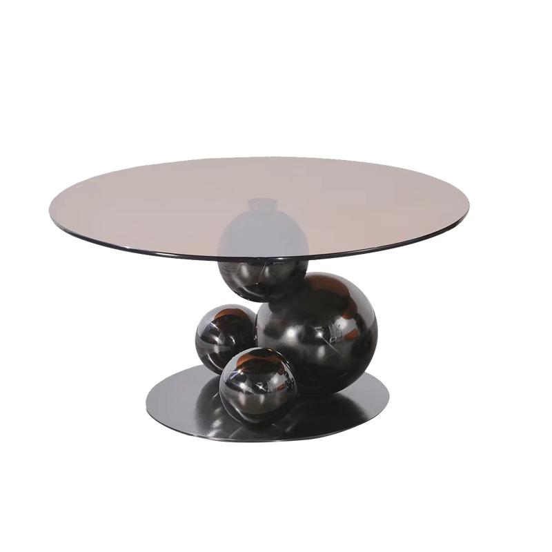 Black Titanium Stainless Steel Sphere Coffee Table - Minimalist Sculptural Round Coffee Table For Living Room