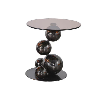Stainless Steel Black Titanium Sphere Side Table - Creative Geometric Design Round Coffee Table For Living Room