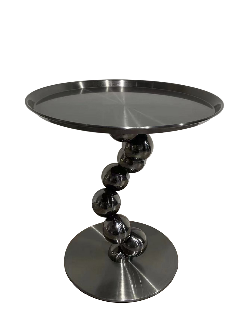 Sturdy Black Titanium Stainless Steel Sculptural Sphere Side Table - Industrial Sculptural Geometric Round Coffee Table For Living Room